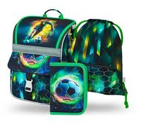 Baagl Zainetto per la scuola per ragazzi e ragazze, set da 3 pezzi, zaino per la scuola primaria con cintura sul petto, zaino ergonomico per la scuola, Calciatore, Set per la scuola