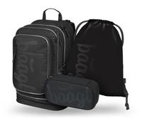 Baagl Zaino per la scuola, set da 3 pezzi, borsa per la scuola a partire dalla 3a classe, zaino per la scuola elementare con cintura sul petto, zaino ergonomico per la scuola, tinta unita nero