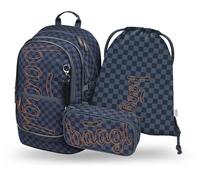 Baagl Zaino per la scuola, set da 3 pezzi, borsa per la scuola elementare, scuole elementari con cintura toracica, zaino ergonomico per la scuola, Ska blu, Mittelgröße, Set zaino scuola
