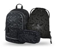 Baagl Zaino per la scuola, set da 3 pezzi, borsa per la scuola elementare, scuole elementari con cintura toracica, zaino ergonomico per la scuola, Batman Nero, Set per la scuola