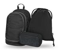 Baagl Zaino per la scuola, set da 3 pezzi, borsa per la scuola elementare, scuole elementari con cintura toracica, zaino ergonomico per la scuola, tinta unita nero, Set per la scuola