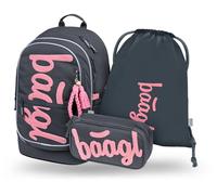 Baagl Zaino per la scuola, set da 3 pezzi, borsa per la scuola elementare, scuole elementari con cintura toracica, zaino ergonomico per la scuola, Logo rosa, Mittelgröße, Set zaino scuola