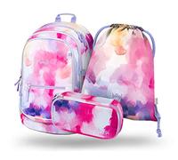 Baagl Zaino per la scuola, set da 3 pezzi, borsa per la scuola elementare, scuole elementari con cintura toracica, zaino ergonomico per la scuola, Painting, Set per la scuola