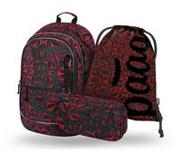Baagl Zaino per la scuola, set da 3 pezzi, borsa per la scuola elementare, scuole elementari con cintura toracica, zaino ergonomico per la scuola, Poligono rosso, Set per la scuola