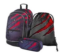 Baagl Zaino per la scuola, set da 3 pezzi, borsa per la scuola elementare, scuole elementari con cintura toracica, zaino ergonomico per la scuola, Volcano 3, 25 litri, Set per la scuola