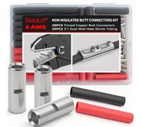 BAALA Kit di 20 connettori di testa non isolati da 6 gauge, in rame stagnato, 20 connettori a crimpare senza cuciture con 20 tubi termorestringenti 3:1
