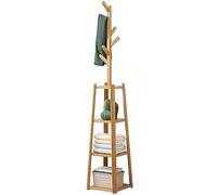 Baannaww Attaccapanni da Terra bambù, Appendiabiti da Ingresso con 5 Ganci, 3 Ripiani, Stand Appendiabiti Staccabile Adatto per casa, Ufficio, luoghi pubblici, Design ad Albero 175x33x33cm