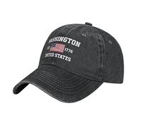 BAAROO Denim lavato Stati Uniti Est.1776 Washington Baseball Cap Uomo Nero Vintage Cotone Cappello Unisex Trucker Cappelli Donne, #1932, M