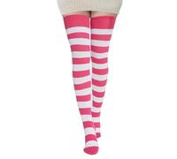 BABAHU Calze alte da donna extra lunghe in cotone a righe, sopra il ginocchio, fucsia/bianco