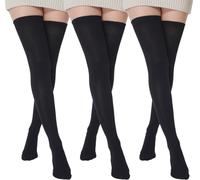 BABAHU Calze alte da donna extra lunghe in cotone a righe sopra il ginocchio (IT, alfa, taglia unica, regolare, ZZ-01-nero/nero/nero)