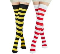 BABAHU Calze alte da donna extra lunghe in cotone a righe sopra il ginocchio, Y-Nero/Giallo & Bianco/Rosso, Etichettalia unica