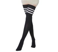 BABAHU Calze alte da donna extra lunghe in cotone a righe sopra il ginocchio, Z-Nero, Etichettalia unica