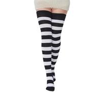 BABAHU - Calze da donna extra lunghe in cotone a righe, sopra il ginocchio, alte fino al coscia, Taglia unica