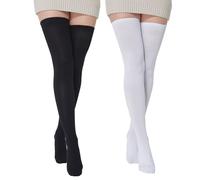 BABAHU - Calze da donna, extra lunghe, in cotone, a righe, sopra il ginocchio, Taglia unica