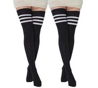 BABAHU - Calze da donna, extra lunghe, in cotone, a righe, sopra il ginocchio, Taglia unica