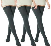 BABAHU Calzini alti sopra il ginocchio da donna extra lunghi in cotone a righe (IT, Alpha, taglia unica, regolare, ZZ-01-grigio/grigio/grigio)