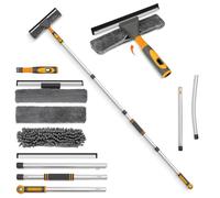 Baban Kit Lavavetri Telescopico, 2 in 1 Lavavetri con Gomito e Asta di Prolunga Dritta, 2 Panni per la Pulizia - Testa Rotante 360°, Strumenti per la Pulizia di finestre Alte per Interni ed Esterni