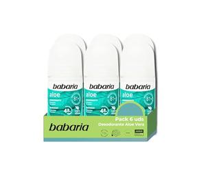 Babaria - Déodorant Antitranspirant avec Aloe Vera Pack 6 ⎮ Protection 48h ⎮ Hydratant et Apaisant ⎮ Sans Alcool et Soin Doux ⎮ 50 ml