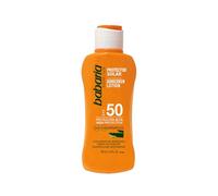Babaria - Latte solare SPF50+ UVA-UVB e infrarossi, acceleratore abbronzante, contiene aloe vera, resistente all'acqua, vegano, unisex - 100 ml