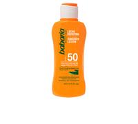 Babaria - Latte solare SPF50+ UVA-UVB e infrarossi, acceleratore abbronzante, contiene aloe vera, resistente all'acqua, vegano, unisex - 100 ml
