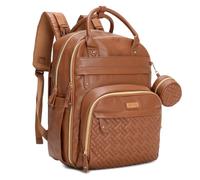 BabbleRoo Baby Essentials - Borsa per pannolini in pelle, multifunzione, impermeabile, con fasciatoio, cinghie per passeggino e custodia per ciuccio, unisex, marrone naturale