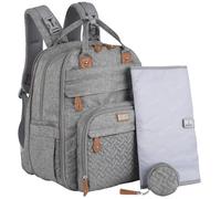 BabbleRoo Zaino extra large per pannolini, borsa espandibile con capacità fino al 50% in più - Borsa da viaggio con fasciatoio, cinghie per passeggino e custodia per ciuccio, unisex, grigio chiaro