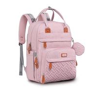 BabbleRoo Zaino per pannolini con fasciatoio per neonati, grande capacità, borsa per pannolini multifunzione, impermeabile, borsa da viaggio con custodia per ciuccio staccabile, rosa