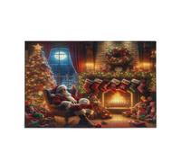 Babbo Natale Albero di Natale Puzzle in legno rosso Pretty Puzzles 1000 Pezzi Puzzle per Famiglia 29,5 × 19,17,8 cm