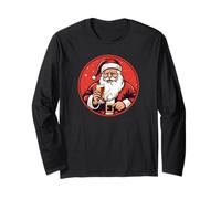 Babbo Natale Bere Una Birra Old-Fashioned Retro Vintage Maglia a Manica