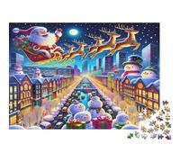 Babbo Natale - Cartone rigido - Babbo Natale che vola sopra la città innevata con le renne - Puzzle classico - Attività rilassante per tutta la famiglia - 52x38cm/1000 pezzi