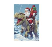Babbo Natale Cavalcando un dinosauro Rex che trasporta regali bandiera da giardino su entrambi i lati piccola decorazione stagionale banner per cortile fattoria festa 71 x 101 cm