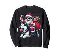 Babbo Natale Cavalcando Un Husky Cane Natale Ragazzi Ragazze Bambini Felpa