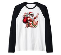 Babbo Natale cavalcando Un Maiale Divertente Natale Ragazzi Ragazze Bambini Maglia con Maniche Raglan