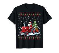Babbo Natale Che cavalca Il Trattore Merry Christmas Funny Brutto Natale Maglietta