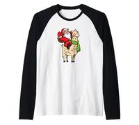 Babbo Natale Che Cavalca su Llama Santa Alpaca Xmas Maglia con Maniche Raglan