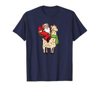 Babbo Natale Che Cavalca su Llama Santa Alpaca Xmas Maglietta