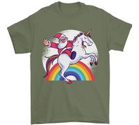 Babbo Natale Che Cavalca Un Unicorno Maglietta Di Natale Uomo 100% Cotone