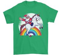 Babbo Natale Che Cavalca Un Unicorno Maglietta Di Natale Uomo 100% Cotone