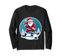 Babbo Natale Che Gioca a Hockey su Ghiaccio Buon Natale Divertente Amante Maglia a Manica