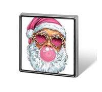 Babbo Natale che indossa un cappello rosa, spille e spille unisex quadrate, spille leggere, gioielli per abbigliamento, scialle e cappello