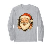 Babbo Natale Che Ti Guarda Attraverso Il Buco, Divertente Natale retrò Maglia a Manica