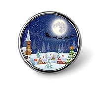 Babbo Natale che vola su una slitta, albero, pupazzo di neve, spilla rotonda a forma di casa di neve, spilla da cravatta unisex liscia, spilla leggera, decorazione artigianale per accessori per cos