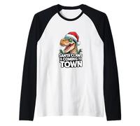 Babbo Natale Claws Sta arrivando in Città Stile Dinosauro Maglia con Maniche Raglan