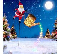 babbo natale con annaffiatoio,Christmas Santa Solar Kettle Lights Garden,Santa Kettle Ground Lamp Solar LED Night Light, Outdoor Waterproof Hanging Metal Watering, for Backyard,Lawn,Patio-B