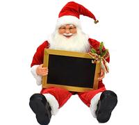 Babbo natale con barba bianca e cappello rosso grande h 40 con lavagna da poggia