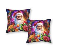 Babbo Natale con bicchiere di vino, 2 federe lavabili in lavatrice, per bambini, con chiusura a busta, 40,6 x 40,6 cm