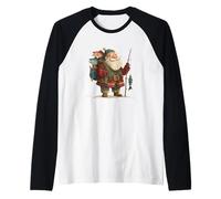Babbo Natale con Canna da Pesca per Adulti e Bambini Maglia con Maniche Raglan