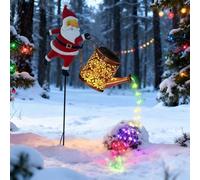Babbo Natale con Innaffiatoio Luminoso Solare - Decorazione Natalizia per Giardino, Terrazza e Cortile con Luci a Cascata Colorate, Impermeabile per Esterno, Facile da Installare