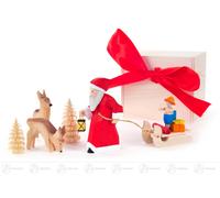 Babbo Natale Con Slitta E Renne Intagliato, In Scatola Regalo H=Circa 6,5 Cm