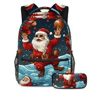 Babbo Natale conquista la classe con il nostro set di 2 zaini per bambini, zaino e astuccio di grande capacità per ragazzi ragazze adolescenti, Multicolore#06, B:29.4x20x40cm P:19x7.5x3.8cm, Zaini